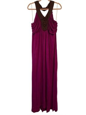Apollo Brown and Purple Maxi Dress with Wooden Beads